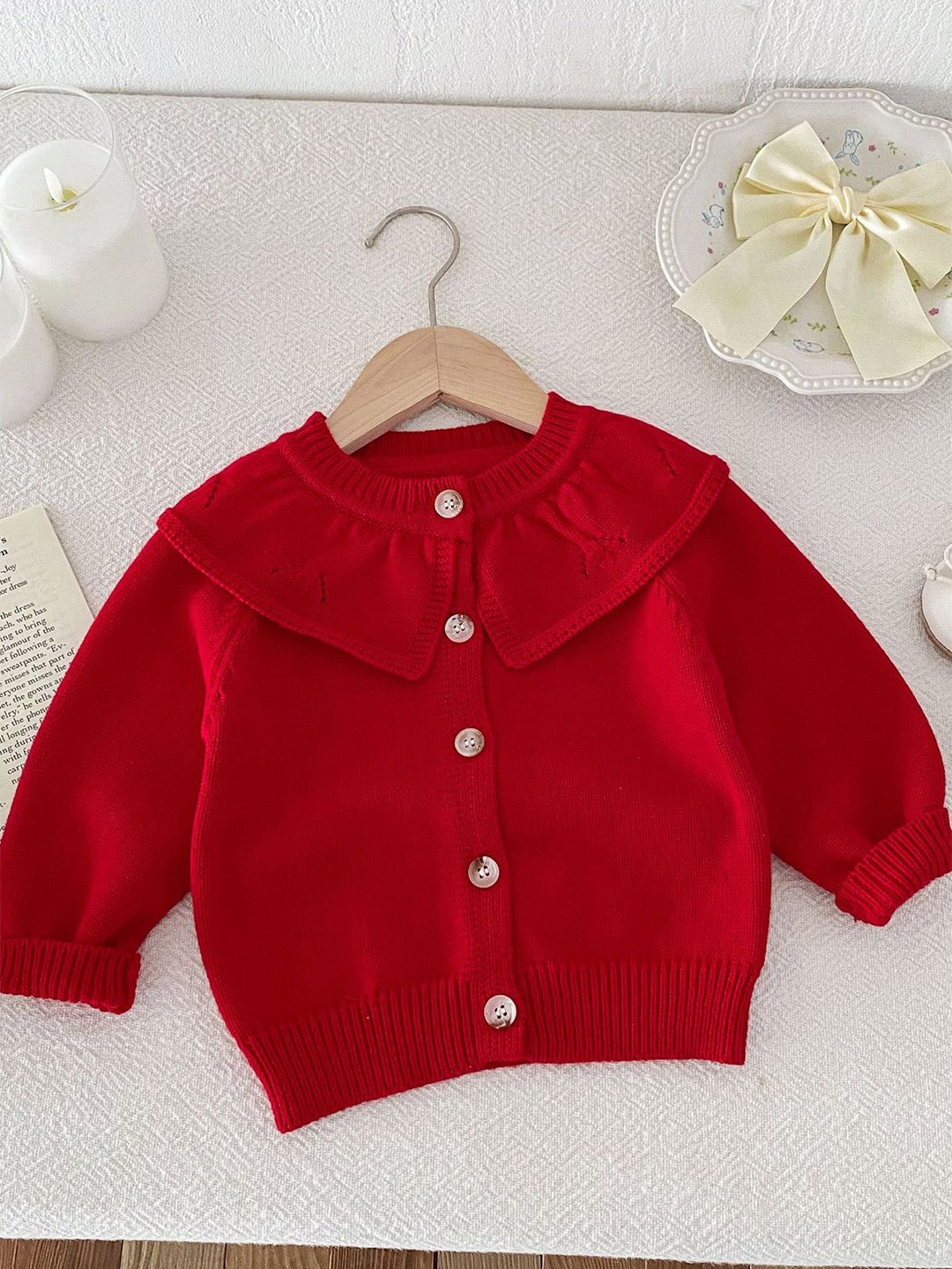 

LULU & SKY Girls Ribbed Cardigan, Red