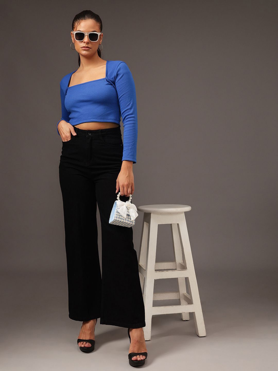 

STREET 9 Cotton Crop Top, Blue