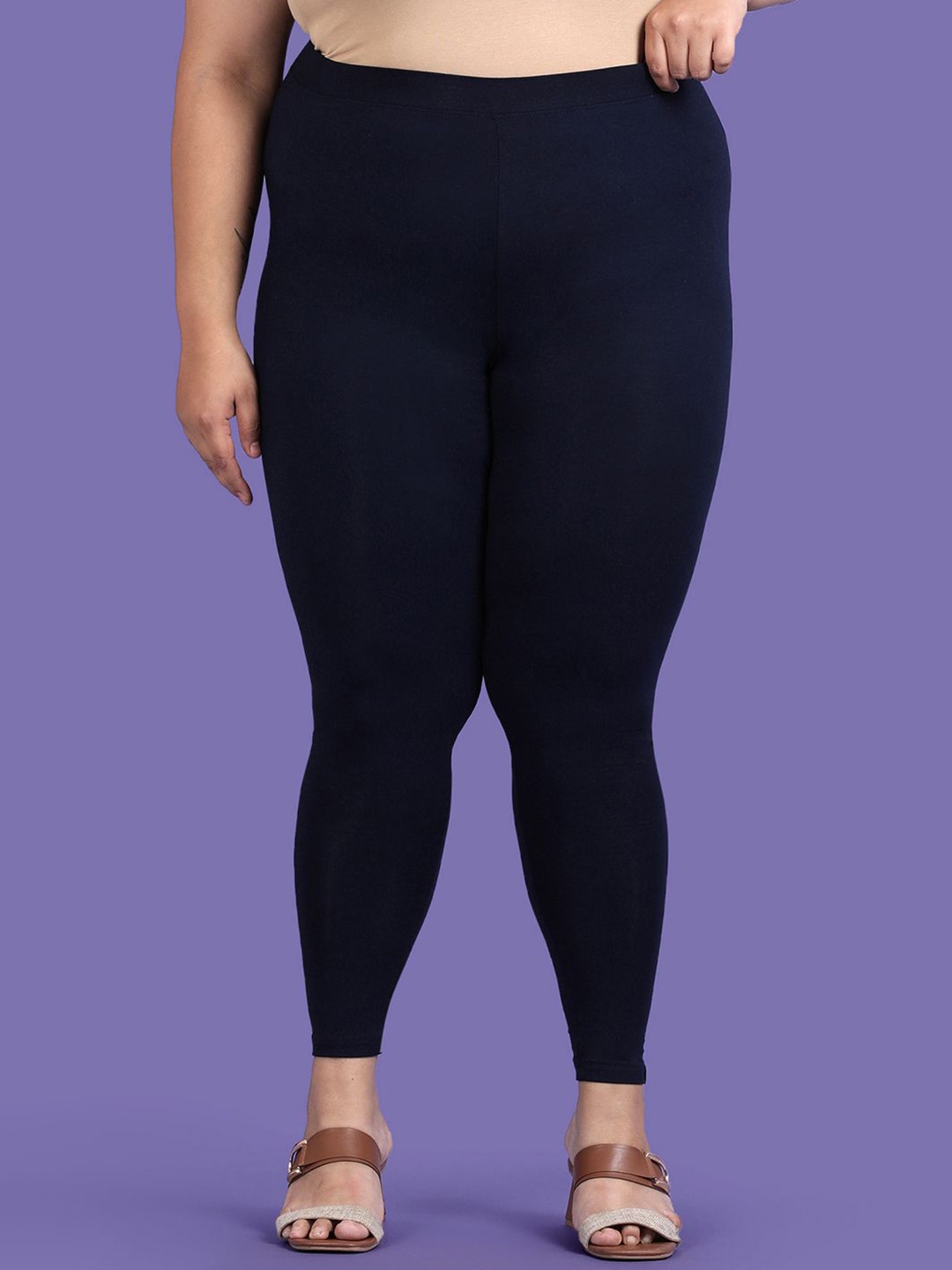 

TWIN BIRDS Plus Size Women Solid Super Stretch Viscose Ankle Length Leggings, Navy blue