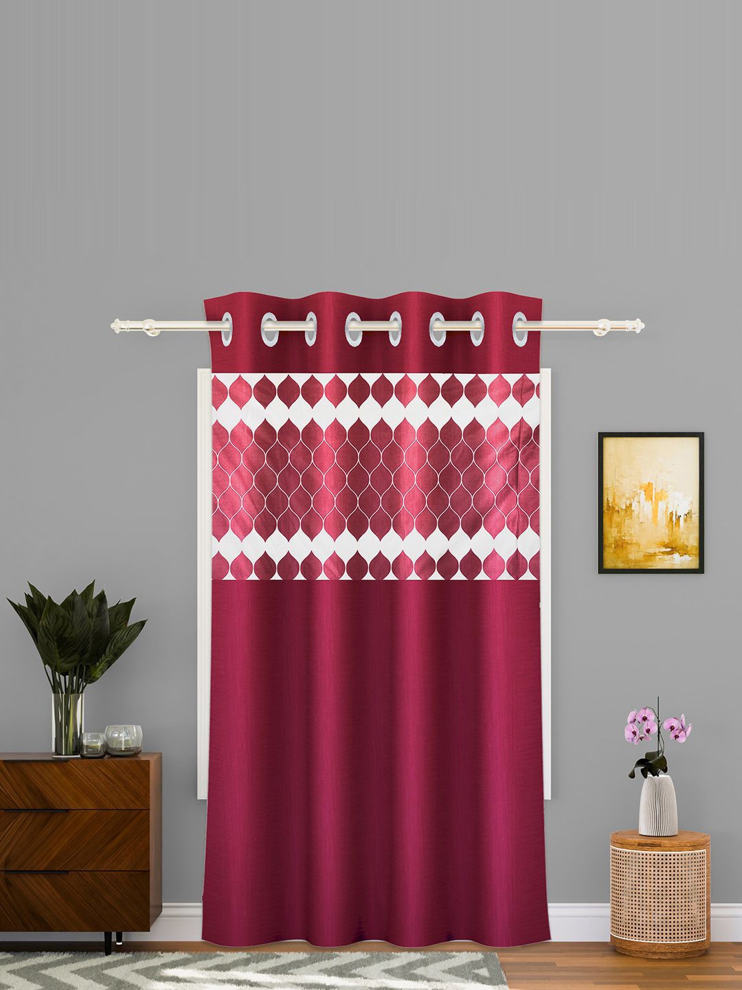 

Kuber Industries White & Maroon Geometric Sheer Door Curtain