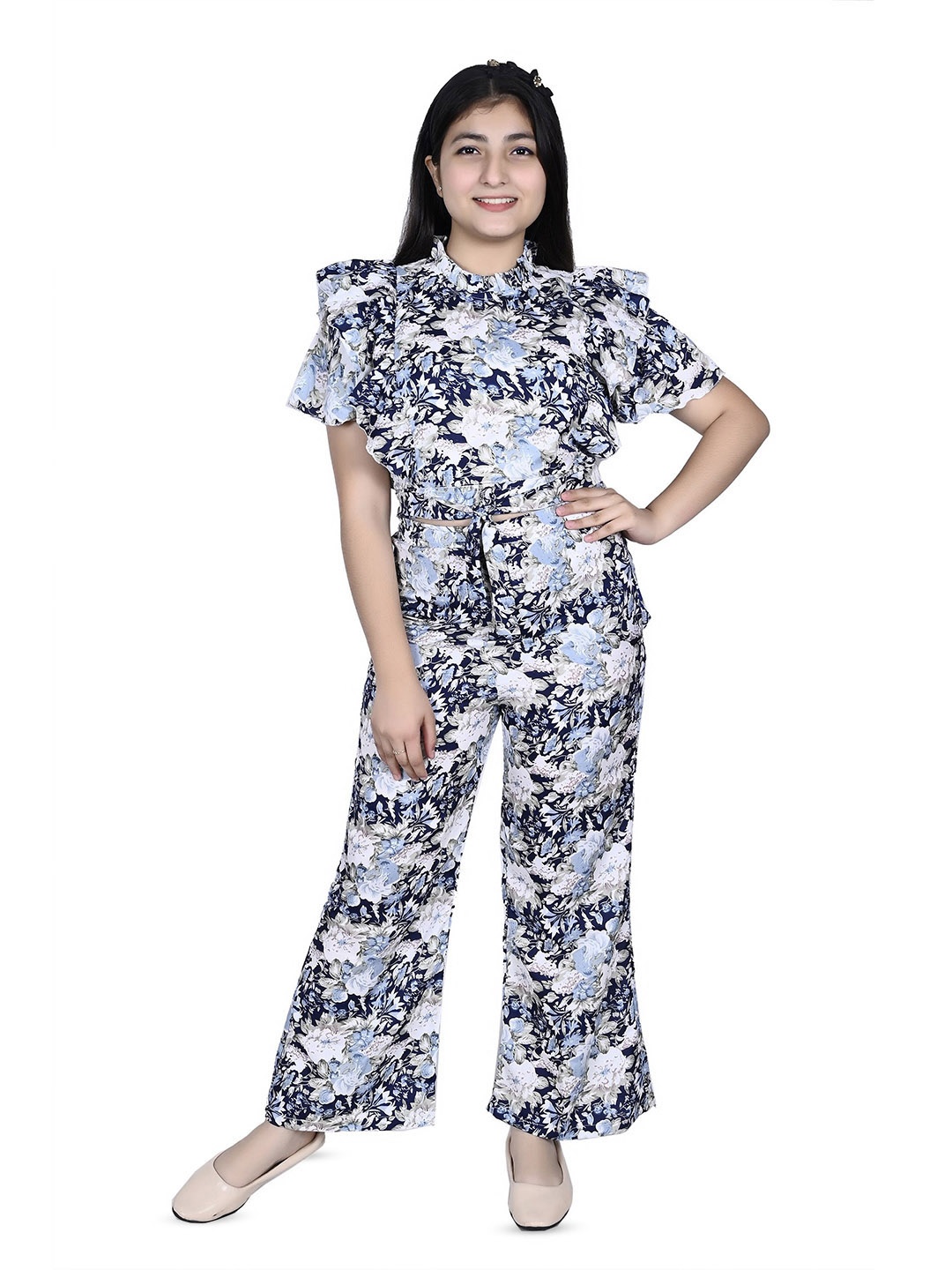 

Mabish Girls Printed Top with Trousers, Navy blue