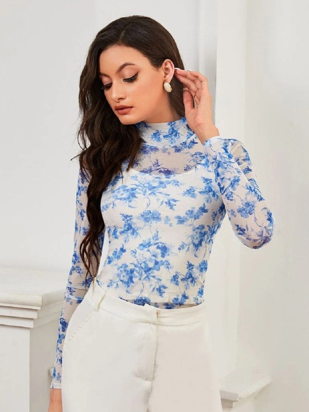 

White World Floral Print Top, Blue