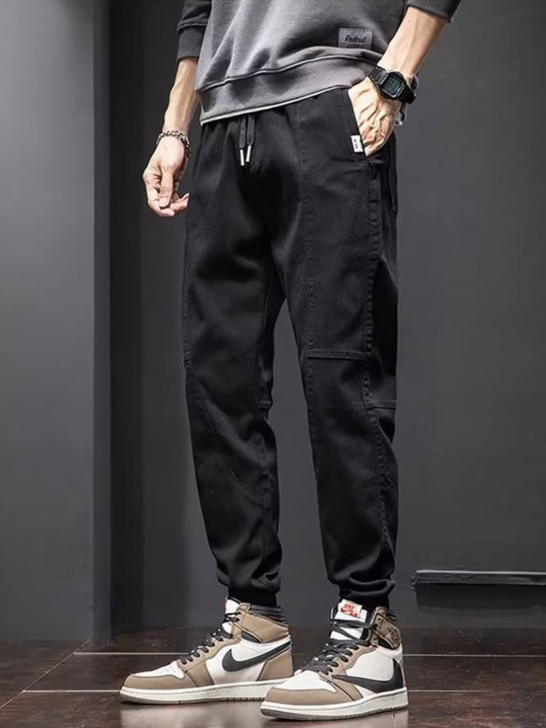 

StyleCast x Revolte Men Loose Fit Easy Wash Joggers Trousers, Black