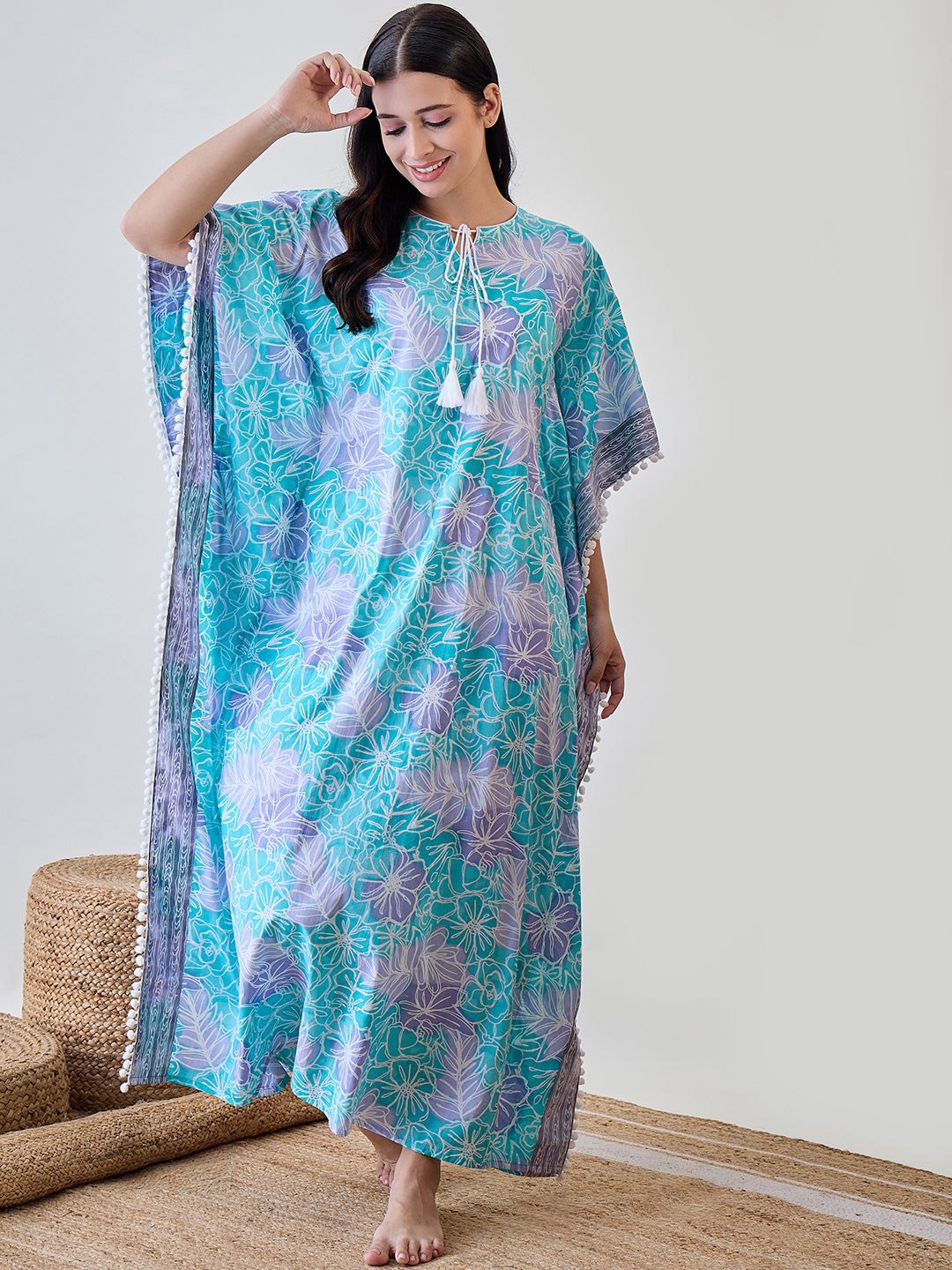 

The Kaftan Company Printed Maxi Nightdress, Blue