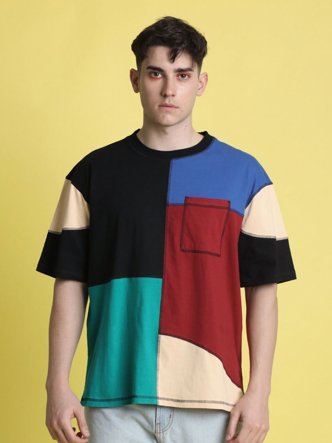 

URA STREET Men Patchwork T-shirt, Multi