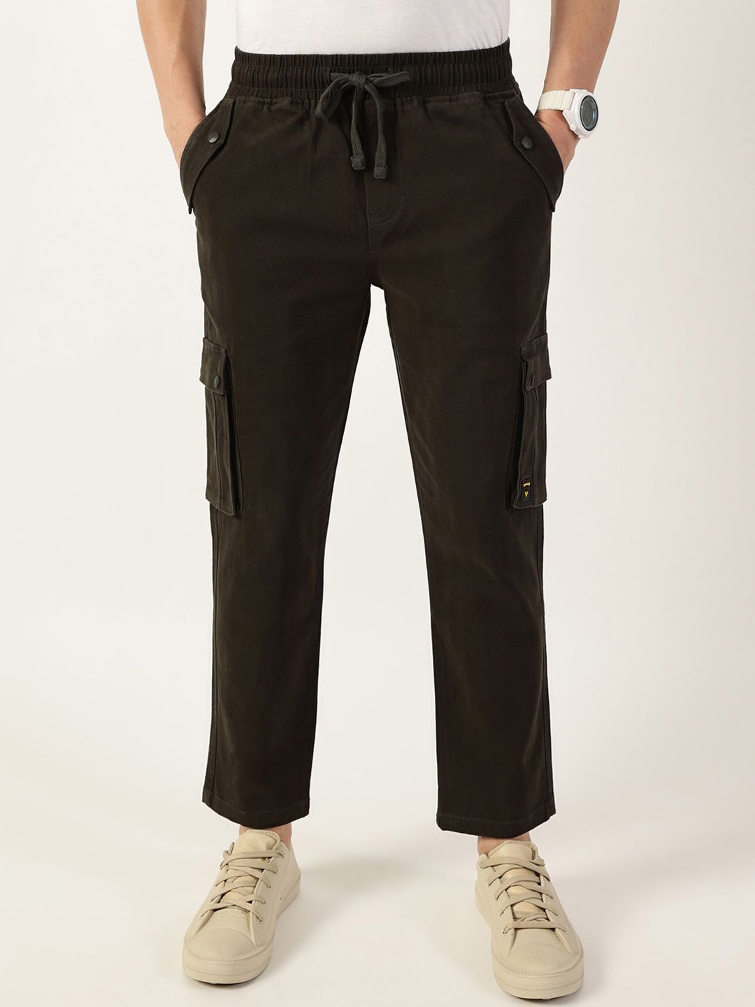 

Thomas Scott Men Relaxed Loose Fit Easy Wash Cargos Trousers, Green