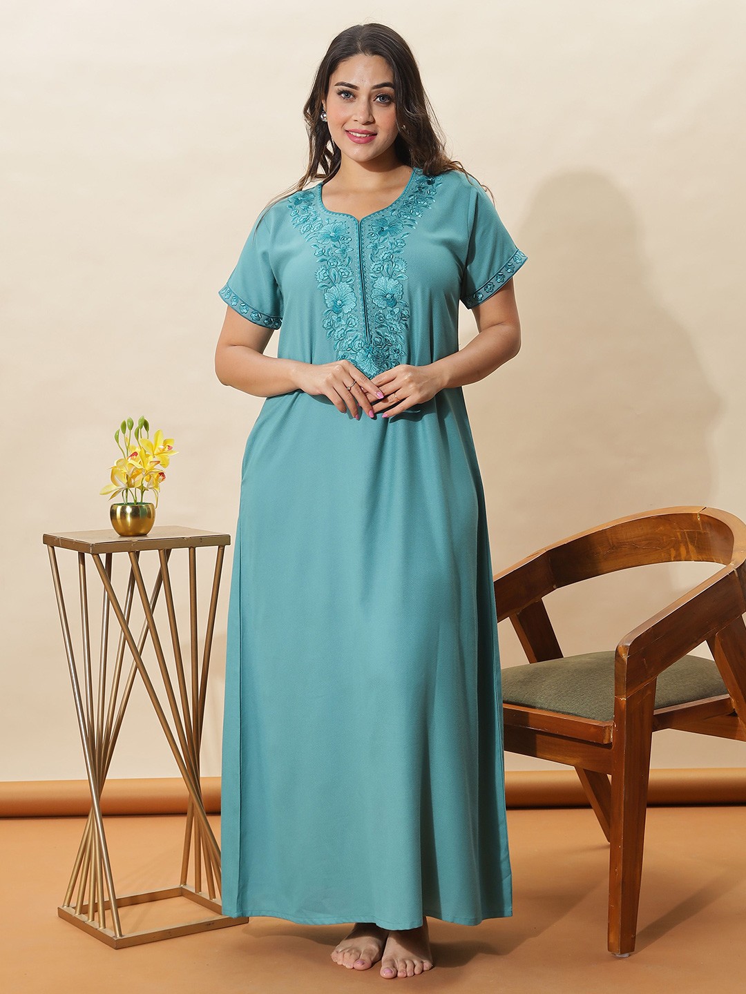 

9shines Label Embroidered Maxi Nightdress, Green