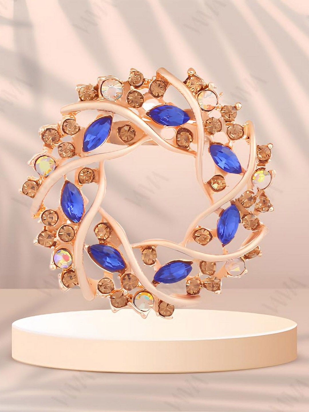 

VAMA Crystal Stone Studded Floral Brooch Pin, Rose gold