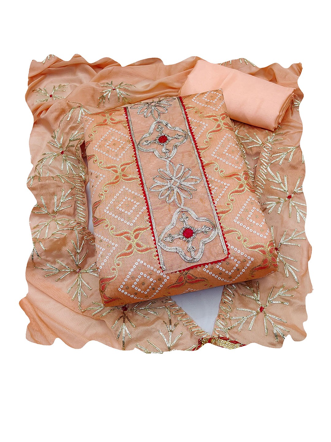 

Maroosh Embroidered Unstitched Dress Material, Peach