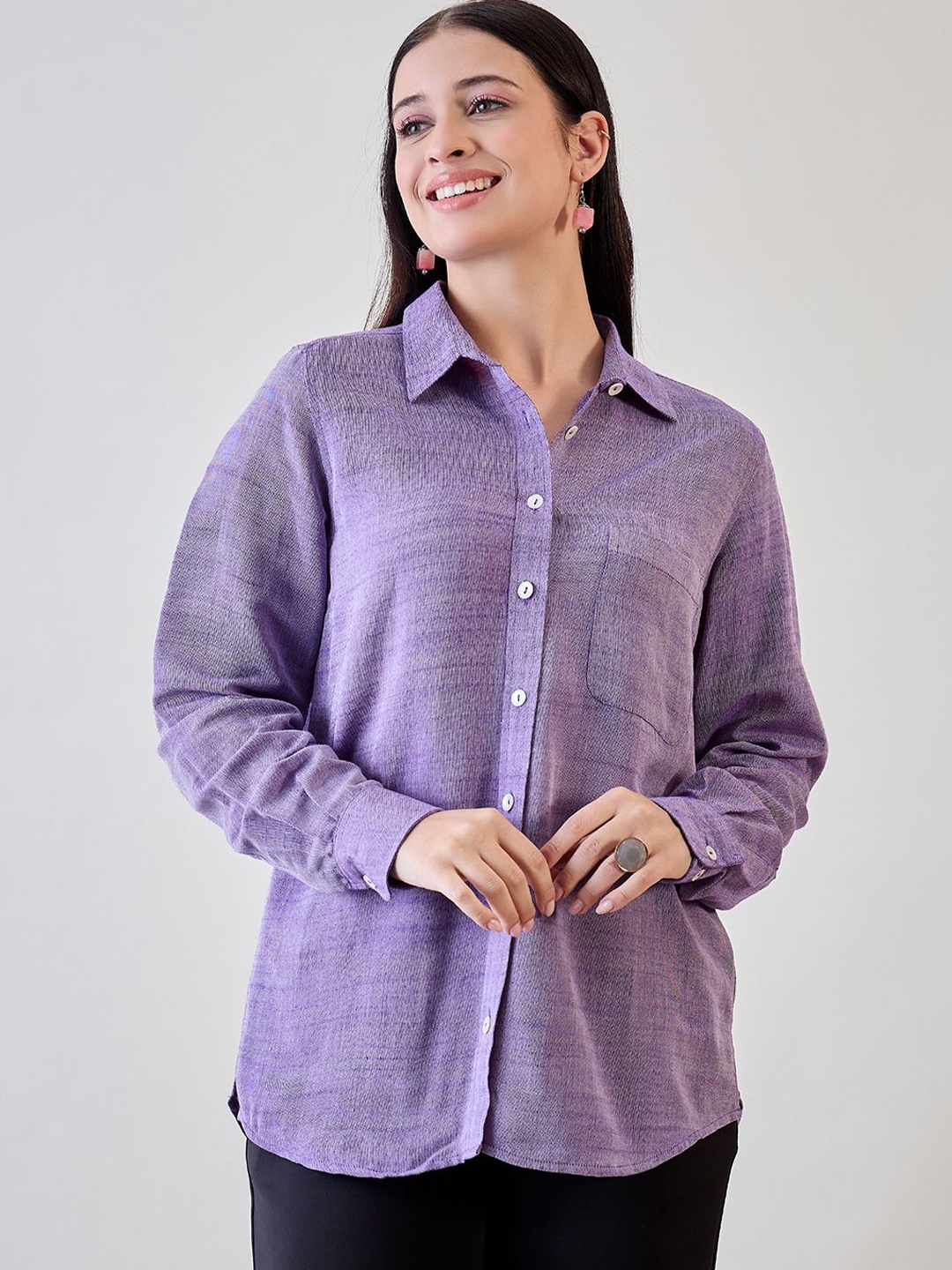 

The Kaftan Company Linen Shirt Style Top, Purple