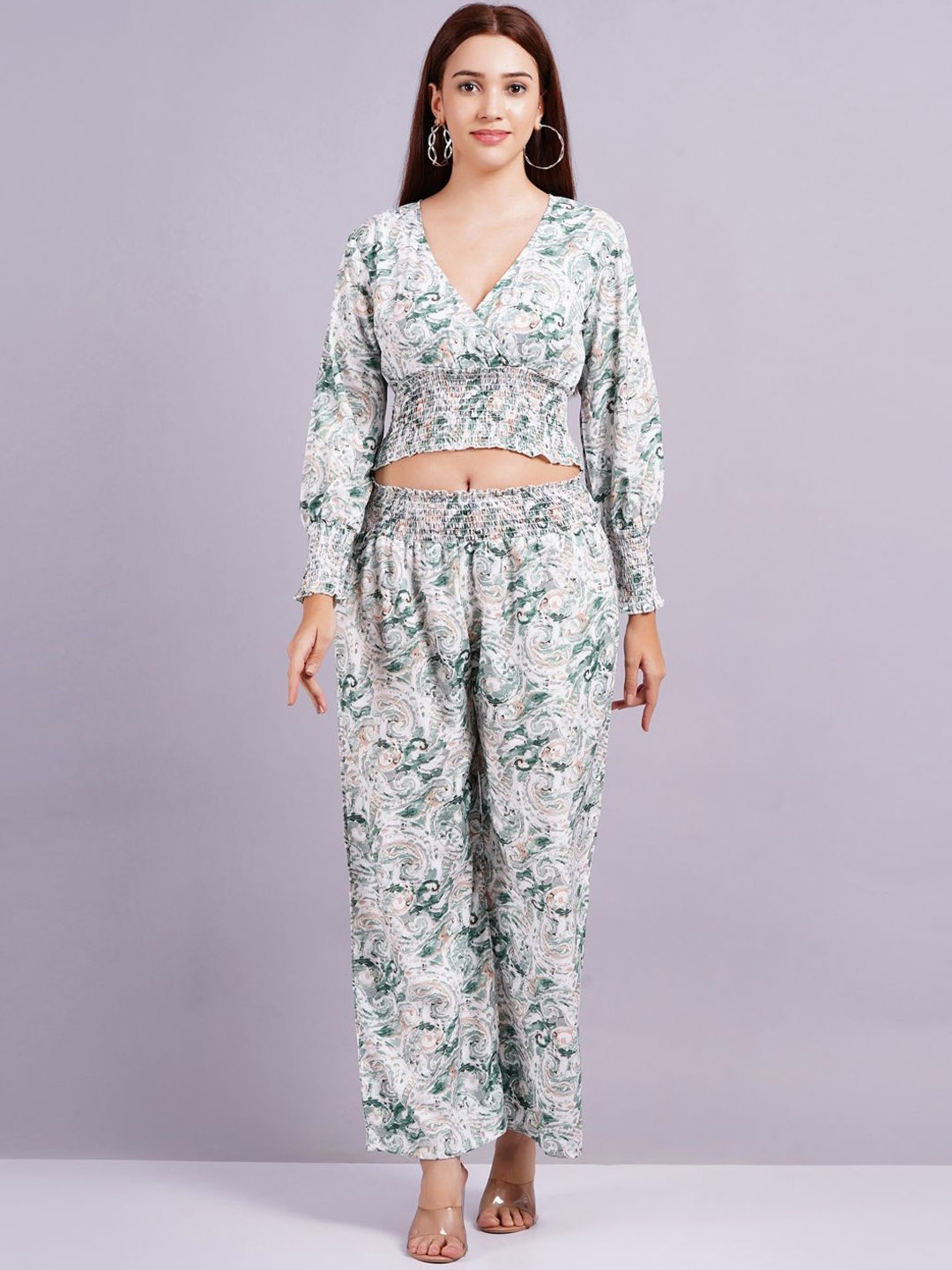 

HIGHLIGHT FASHION EXPORT Printed Tunic With Trouser Co-Ords, Green