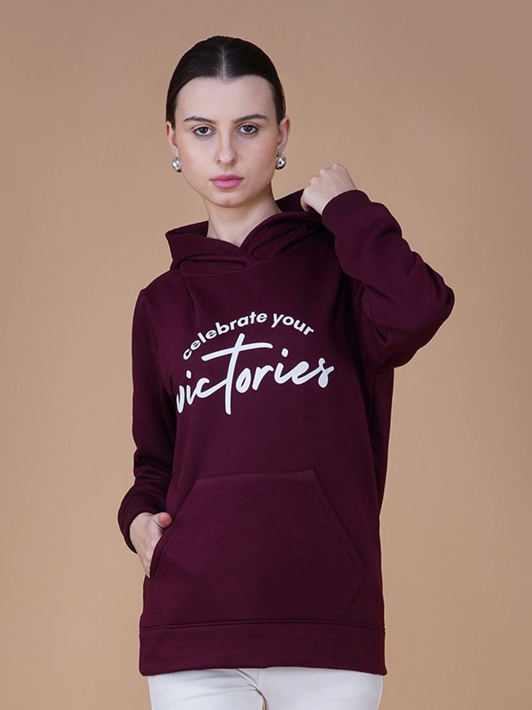 

Lagashi Women Printed Hooded Sweatshirt, Maroon