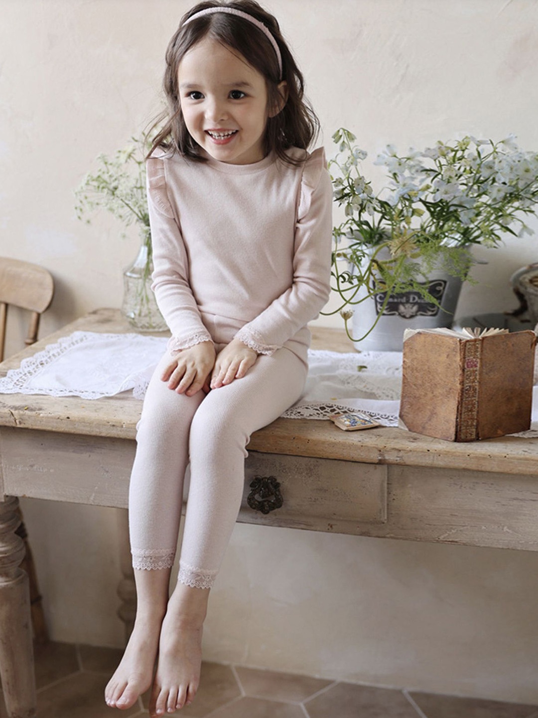 

LULU & SKY Girls Mid-Rise Ankle-Length Leggings, Beige
