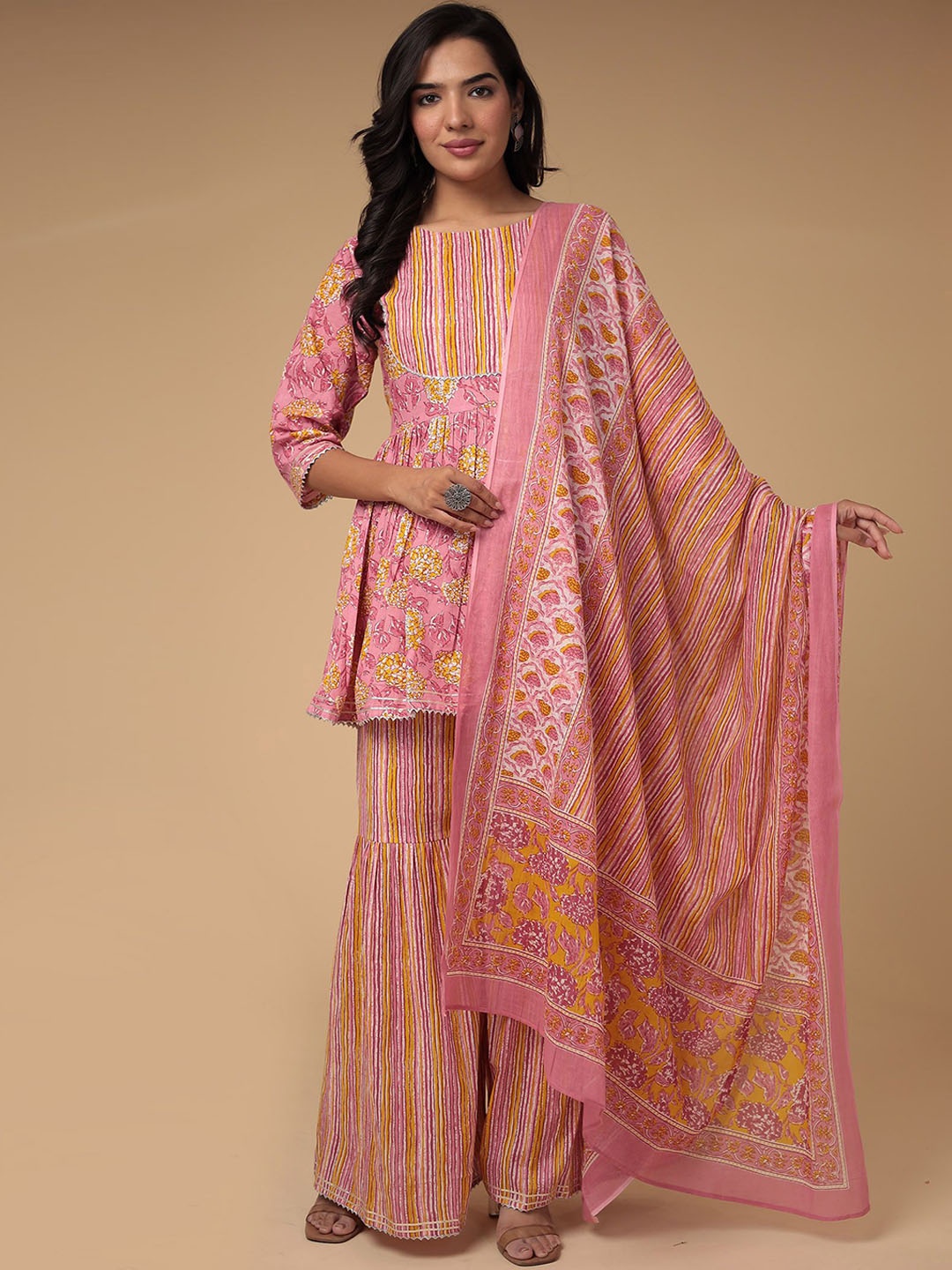 

ZARI Pure Cotton Unstitched Dress Material, Pink