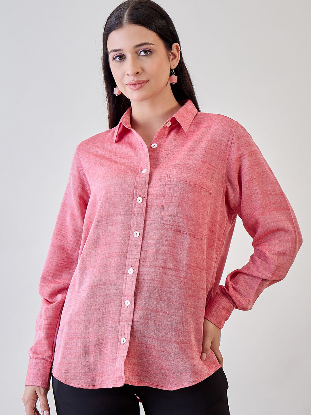 

The Kaftan Company Linen Shirt Style Top, Red