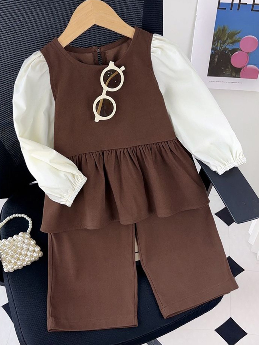 

LULU & SKY Girls Top with Palazzos, Brown