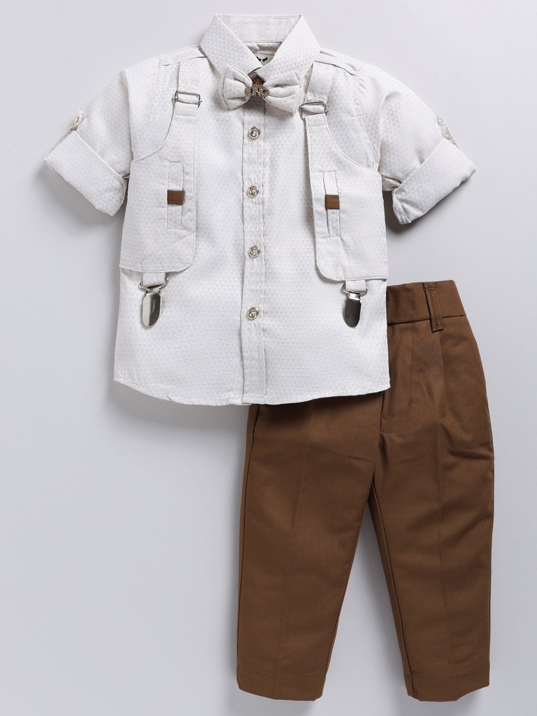 

LITTLE COLLARS Boys Shirt with Trousers, Brown