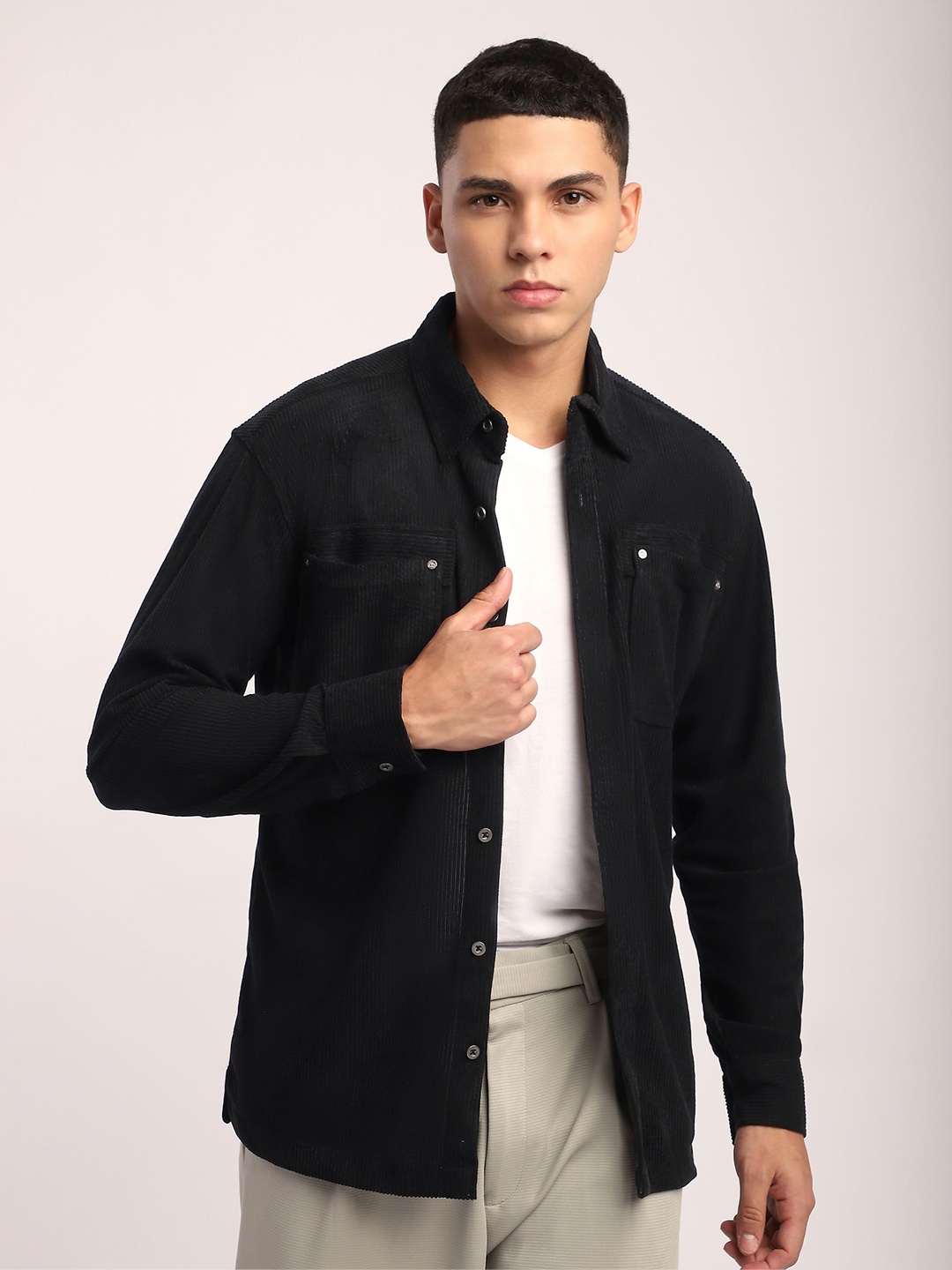 

Beyoung Corduroy Dual Pocket Shirt, Black