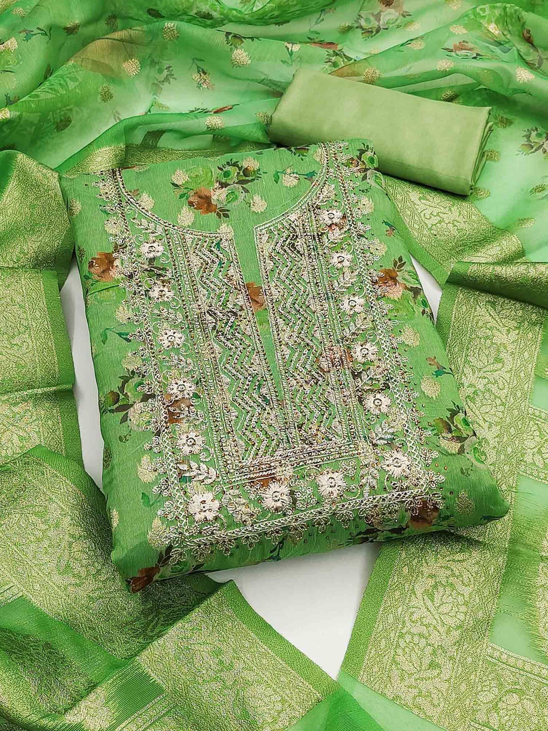 

Peachmode Unstitched Dress Material, Green