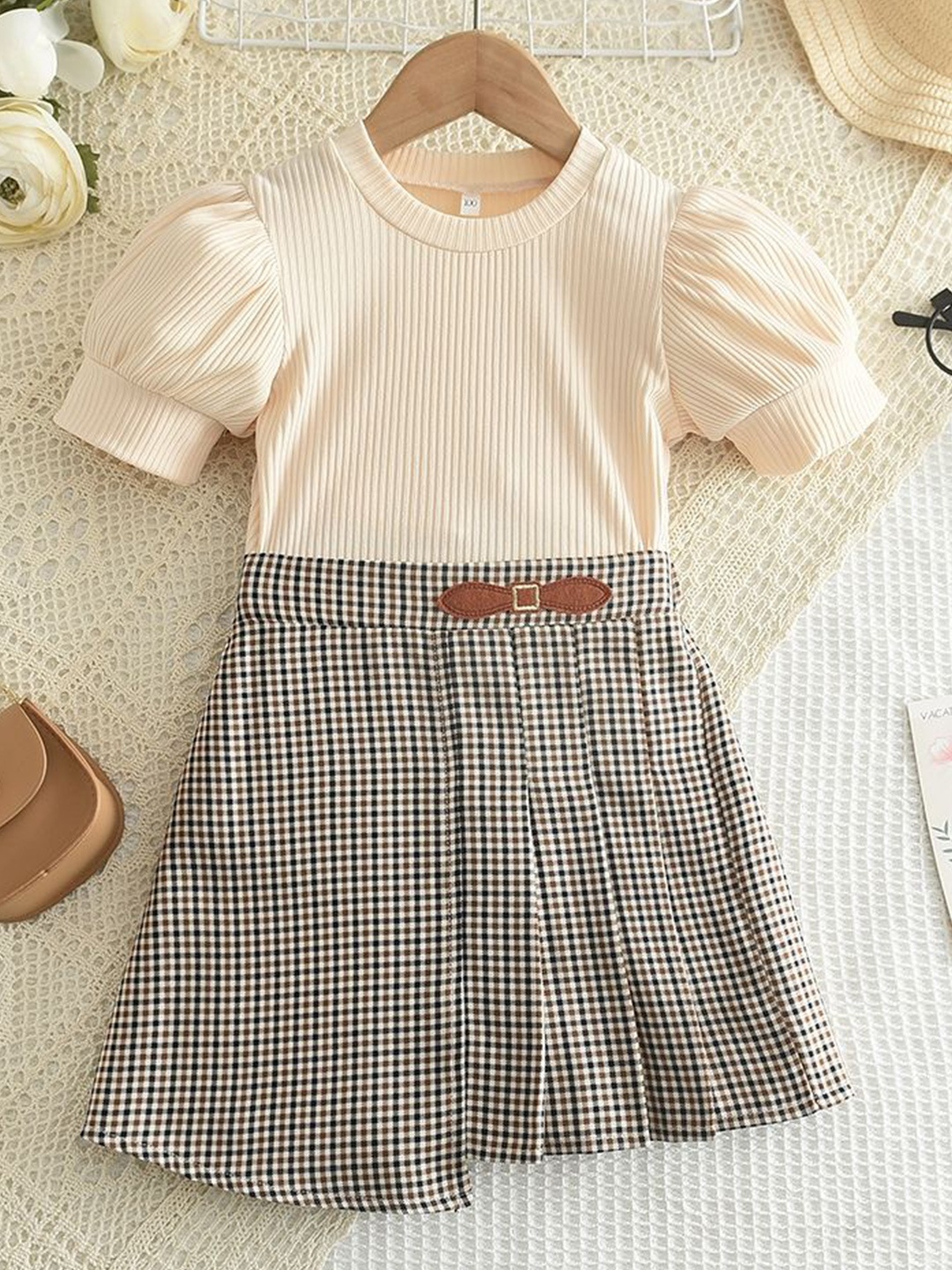 

LULU & SKY Girls Top with Skirt, Beige