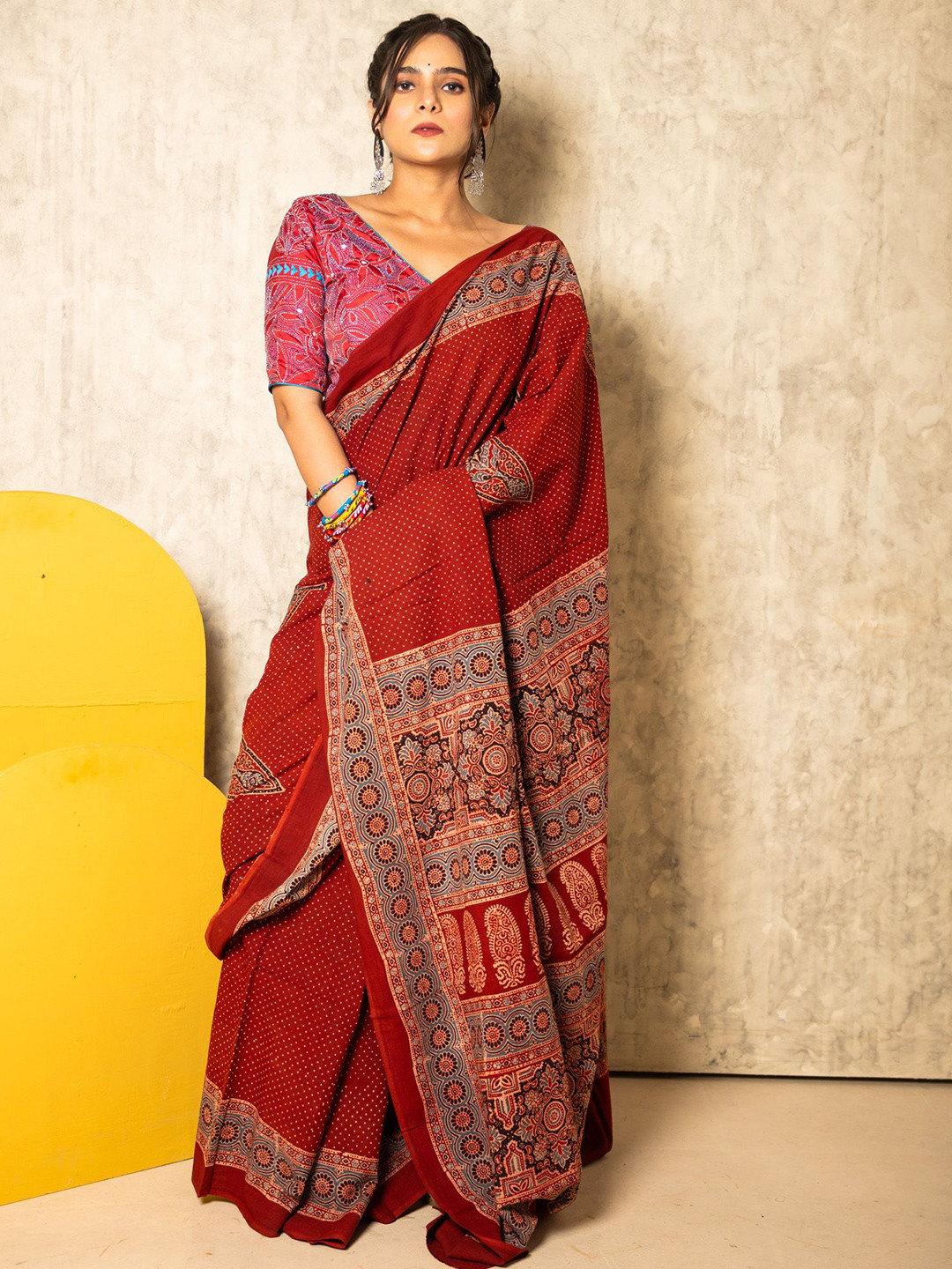 

Uttariya Polka Dot Pure Cotton Saree, Rust