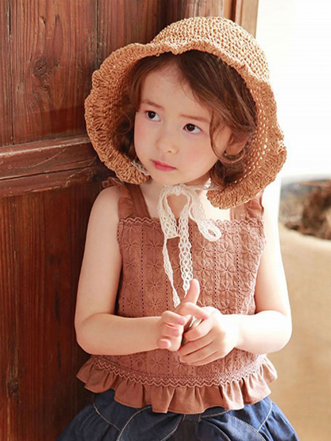 

LULU & SKY Tie-Up Neck Top, Brown