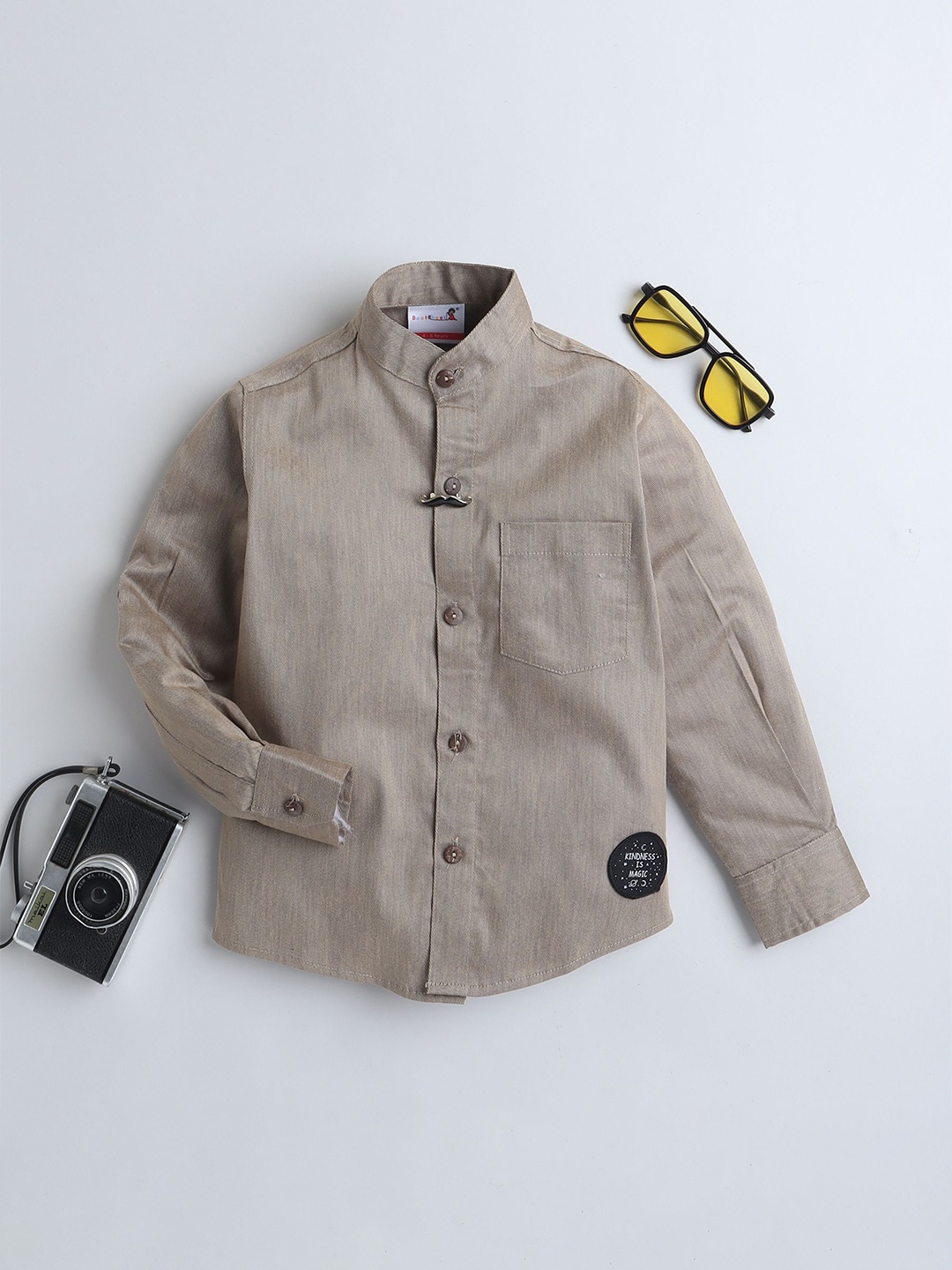 

BAATCHEET Boys Opaque Party Shirt, Beige