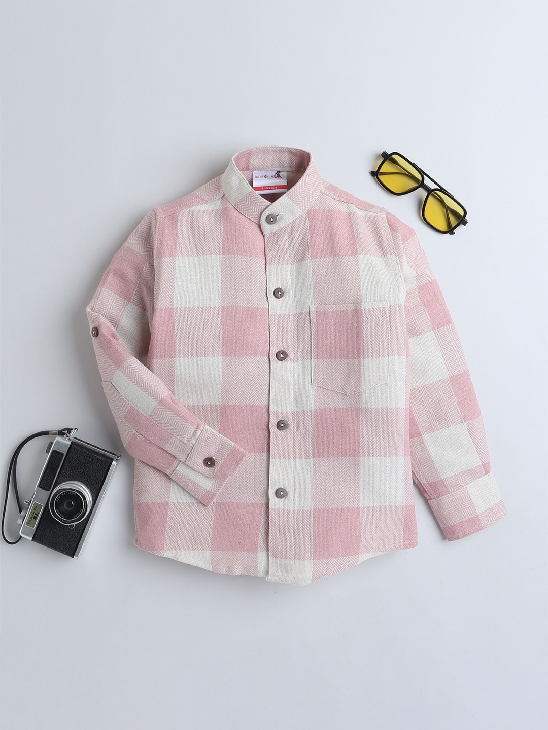 

BAATCHEET Boys Opaque Checked Casual Shirt, Pink