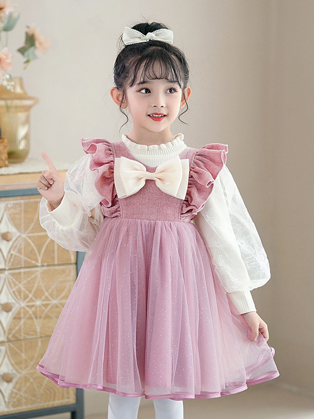 

LULU & SKY Flutter Sleeve Empire Dress, Pink
