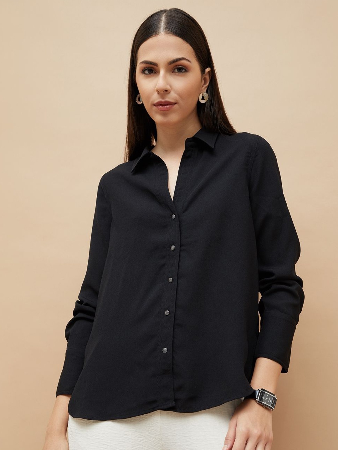 

CODE by Lifestyle Women Spread Collar Solid Casual Shirt, Black