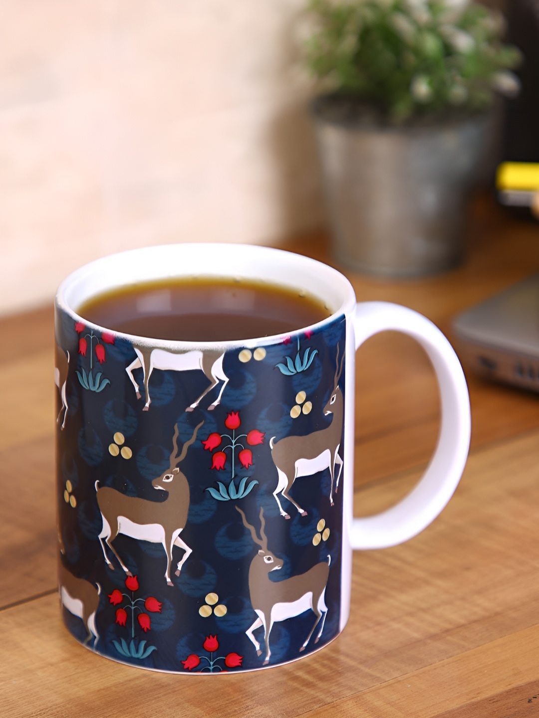 

PENTADECO Blue & White Floral Printed Ceramic Glossy Mugs Set of Cups and Mugs