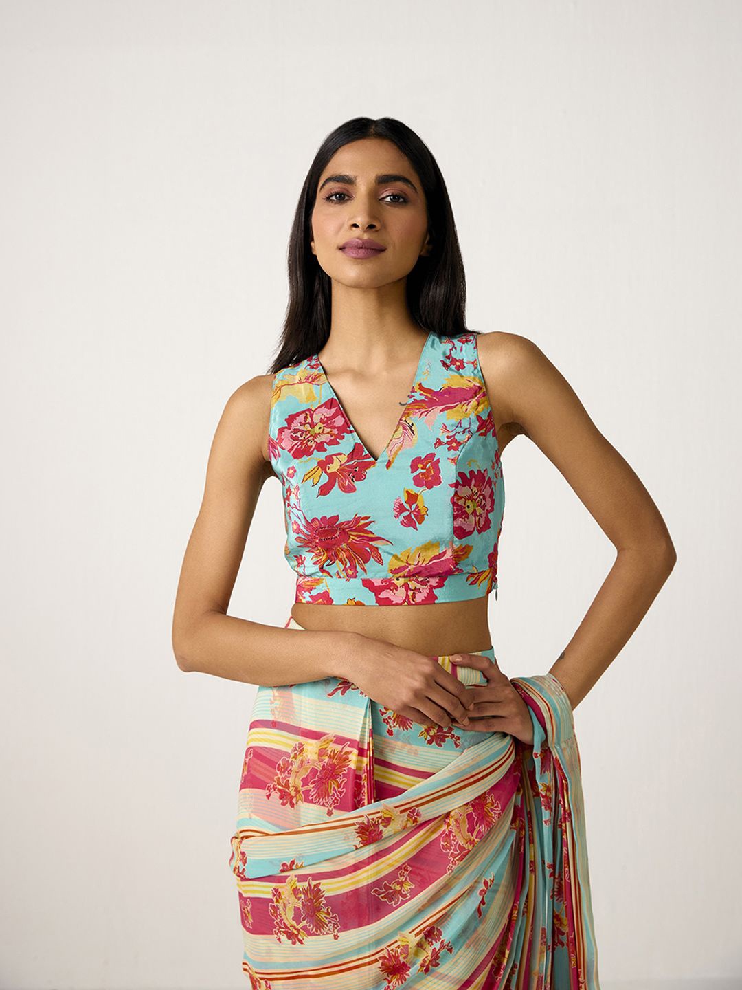 

Ancestry Floral Print Blouson Top, Turquoise blue