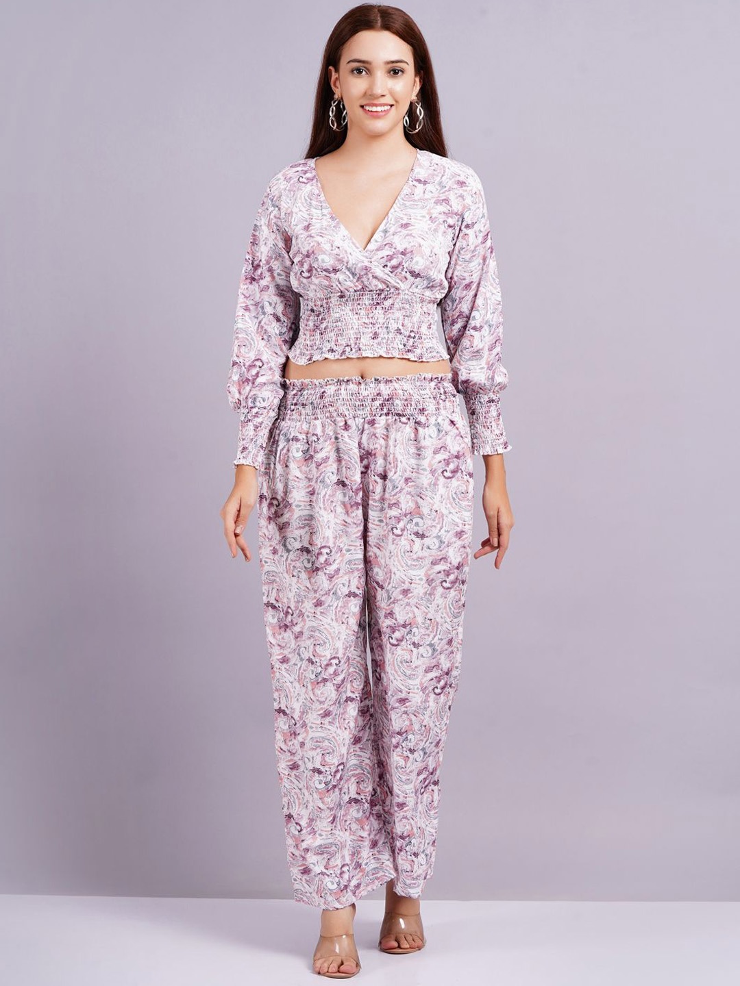 

HIGHLIGHT FASHION EXPORT Printed Tunic With Trouser Co-Ords, Burgundy