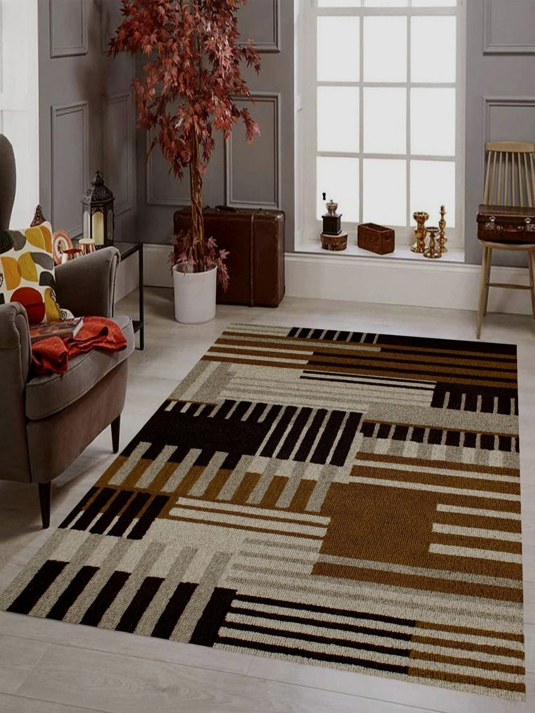 

MRIC Gold-Toned Bohemian Hand-Tufted Woollen Carpet