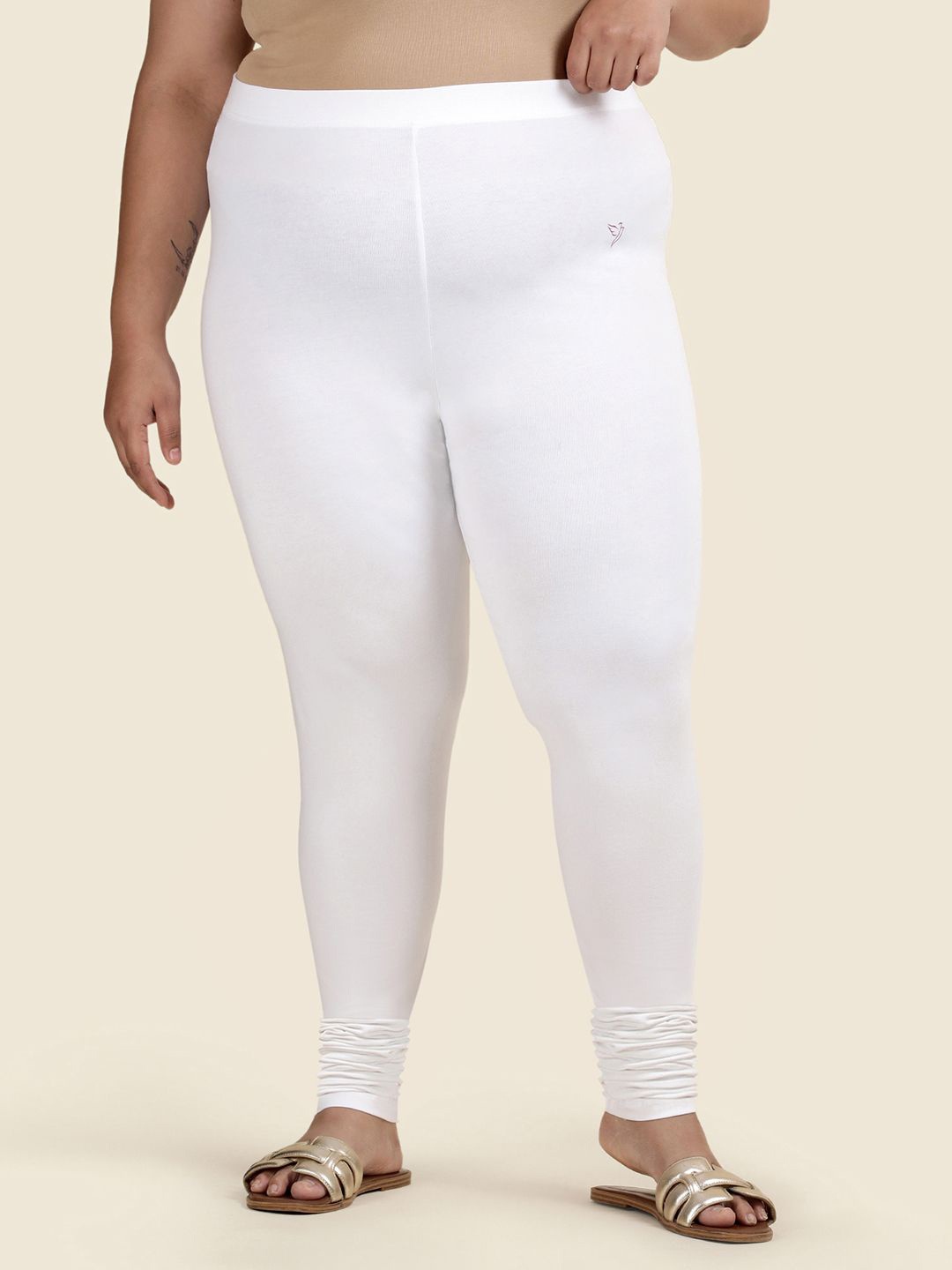 

TWIN BIRDS Plus Size Women Solid Super Stretch Cotton Churidar Length Leggings, White