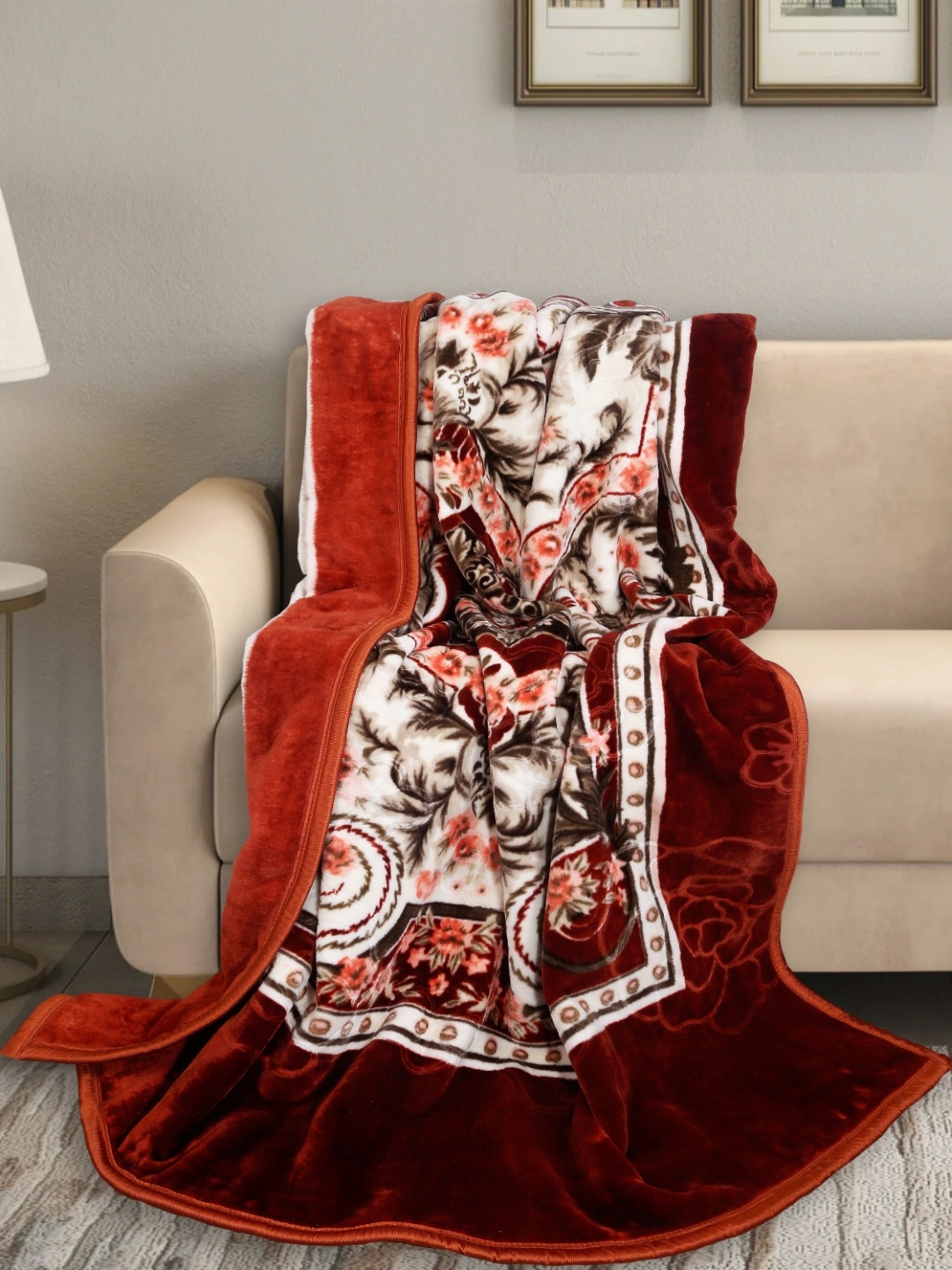

MAGICAL Red & White Floral Mink 500 GSM Double Bed Blanket