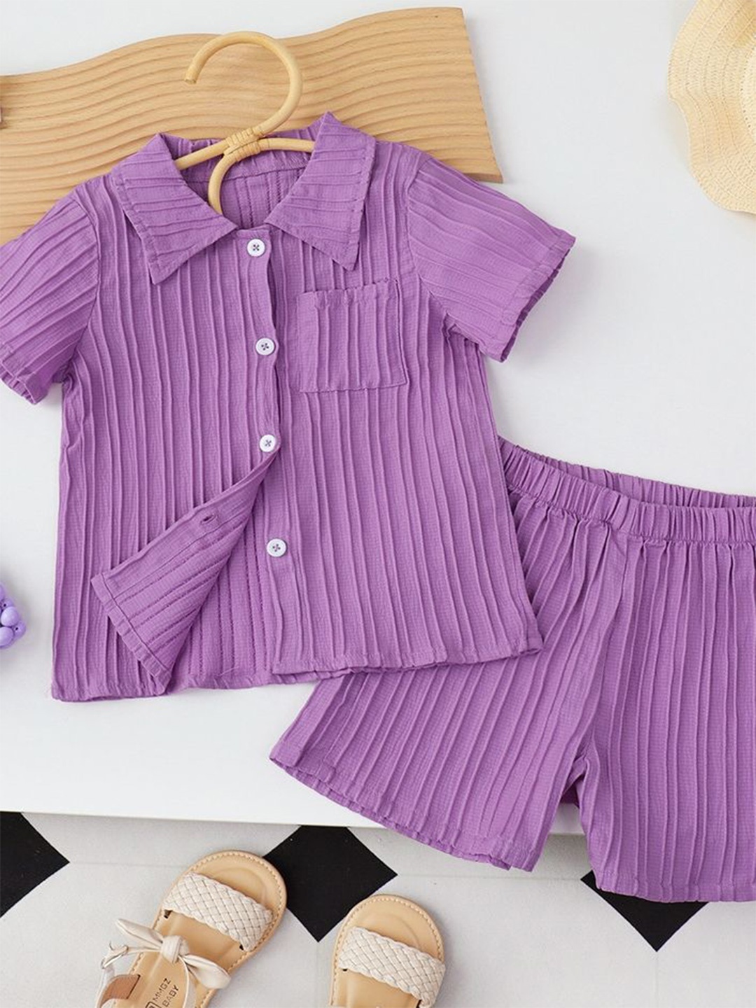 

LULU & SKY Girls Striped Shirt with Shorts, Purple