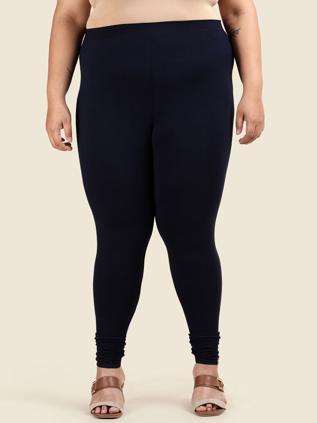 

TWIN BIRDS Plus Size Women Solid Super Stretch Viscose Ankle Length Leggings, Blue