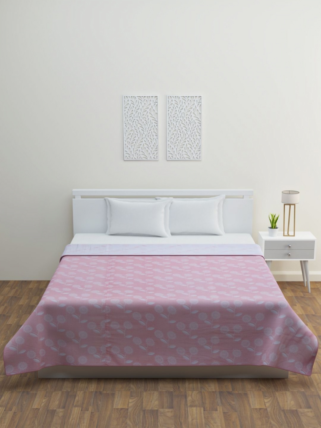 

BLUSH Pink & Grey Floral Mild Winter 350 GSM Double Bed Dohar