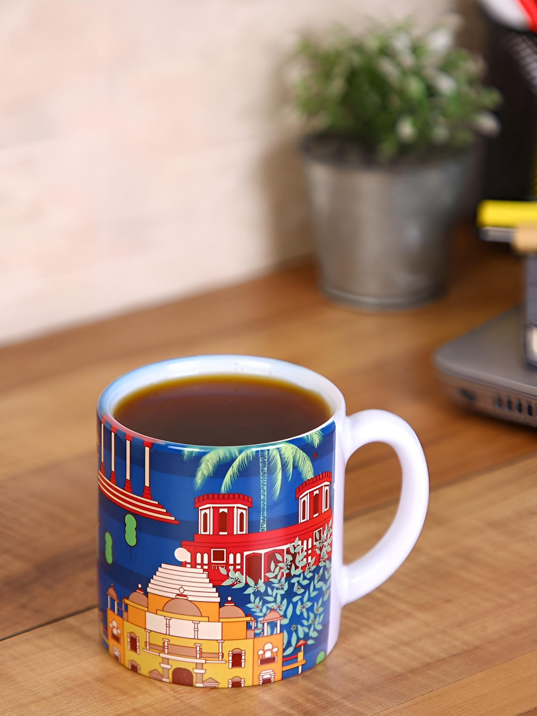 

PENTADECO Blue & White Floral Printed Ceramic Glossy Mugs Set of Cups and Mugs