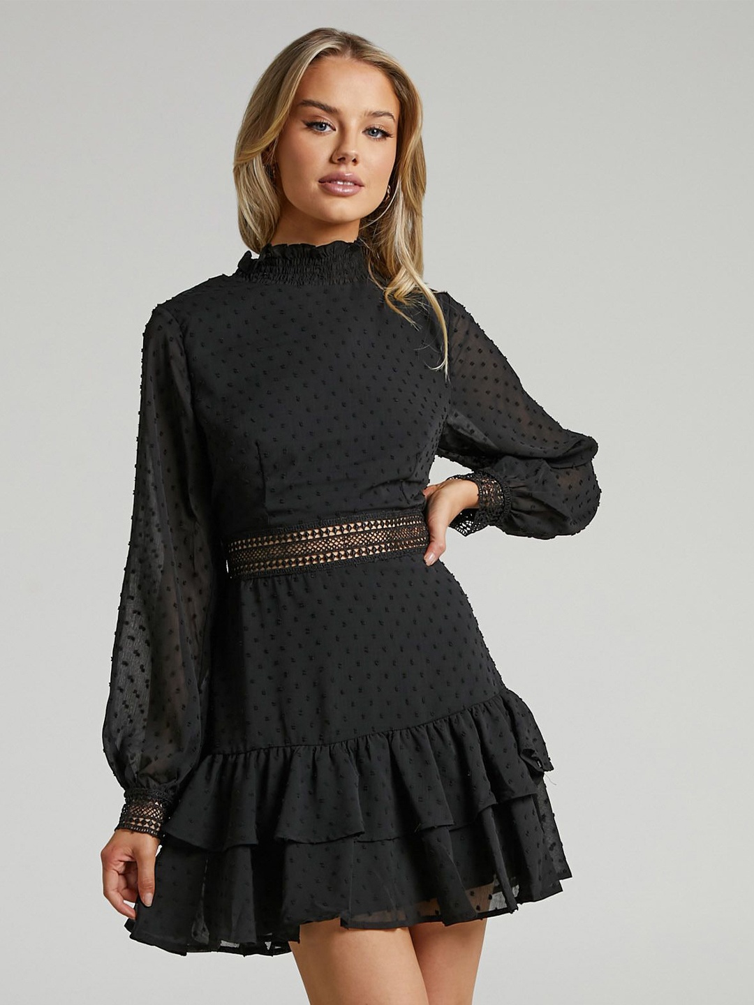 

Stylecast X Slyck Ruffled Fit & Flare Dress, Black