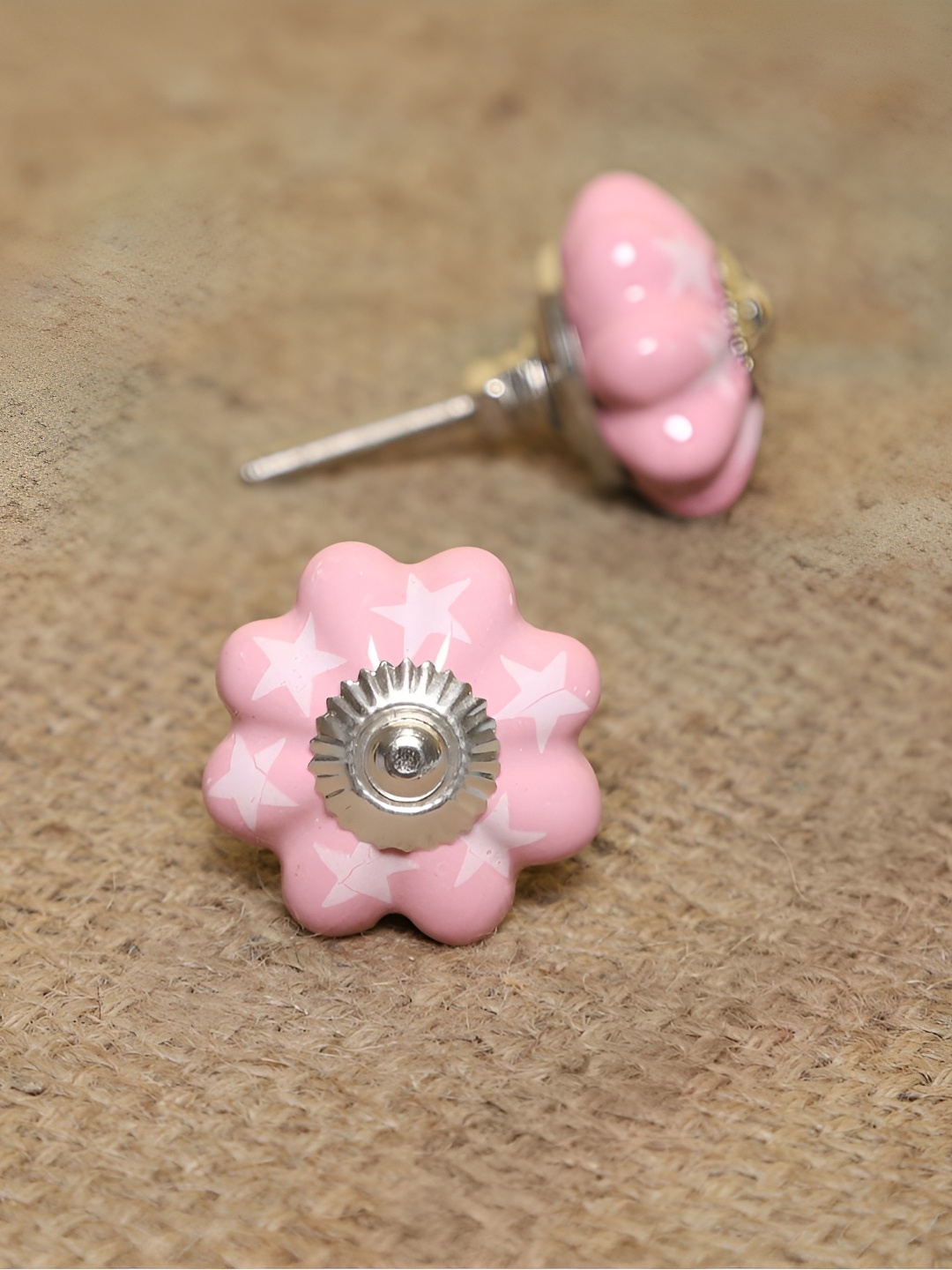 

MODEFE Pink & White 6 Pieces Printed Ceramic Door Knobs