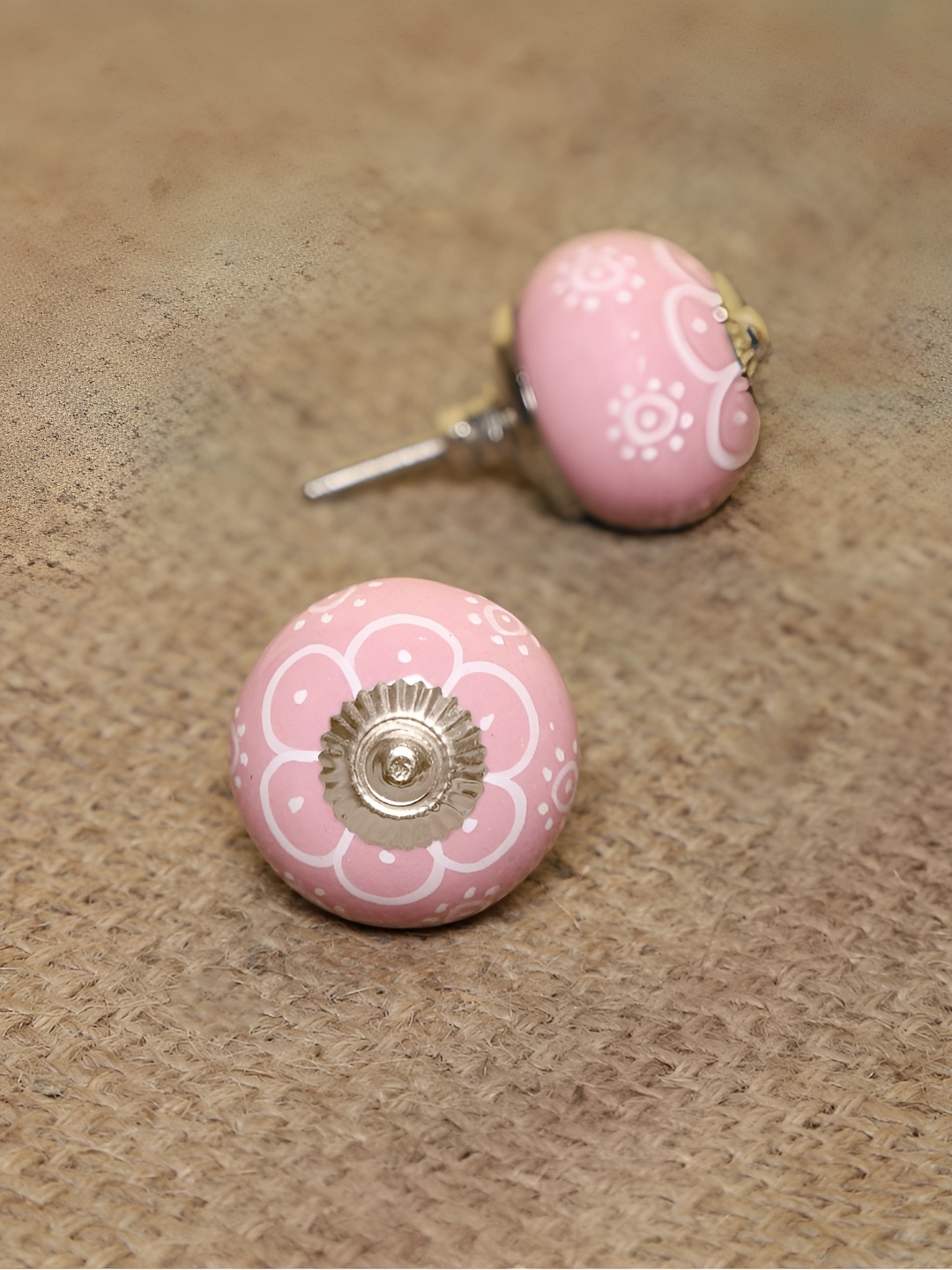 

MODEFE Pink & White 6 Pieces Printed Ceramic Door Knobs