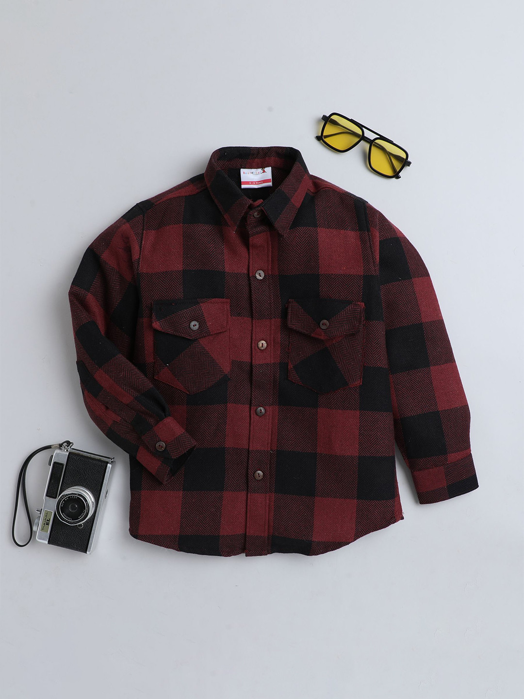 

BAATCHEET Boys Opaque Checked Casual Shirt, Red
