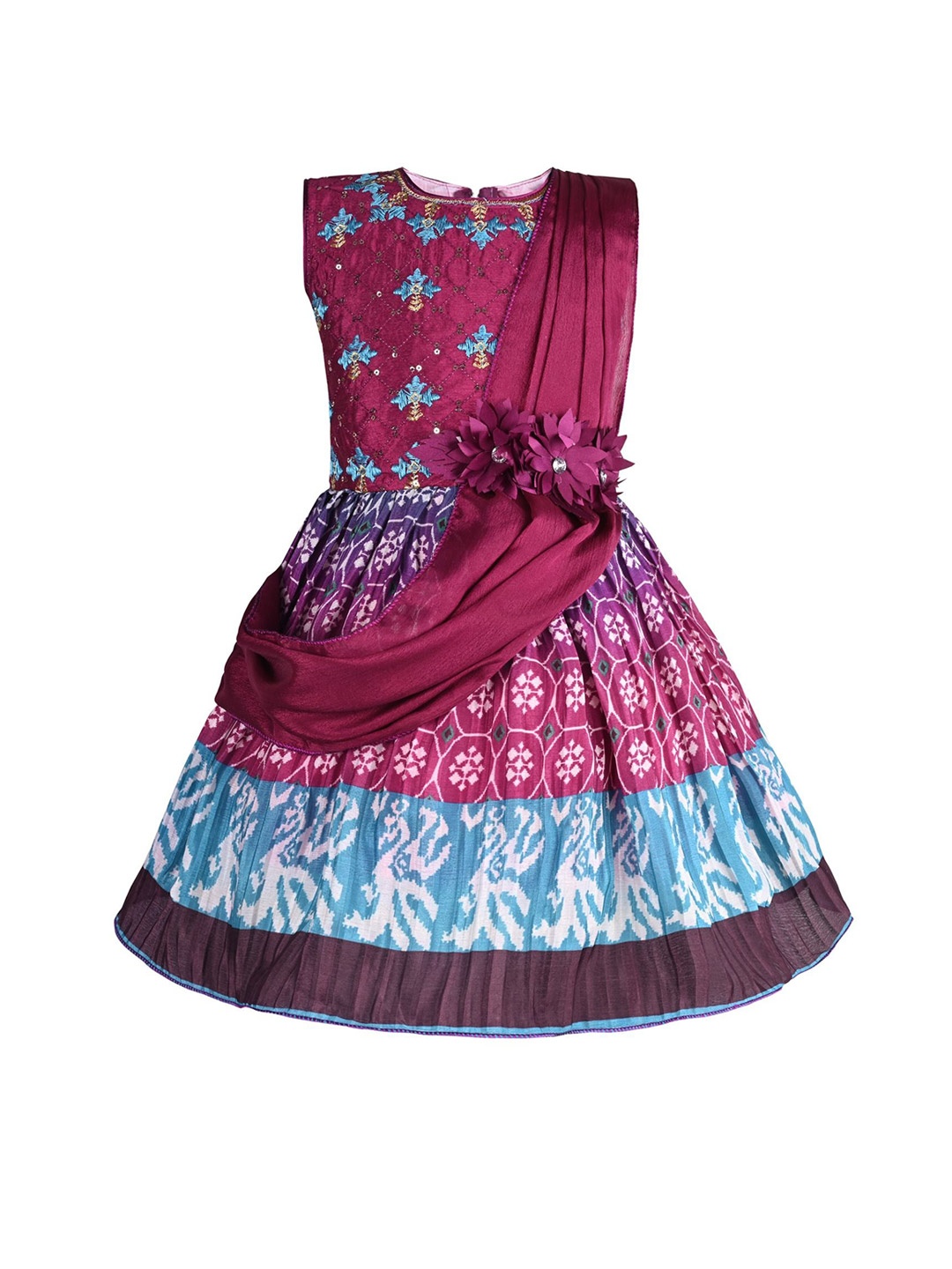 

Wish Karo Floral Print Satin Fit & Flare Dress, Purple