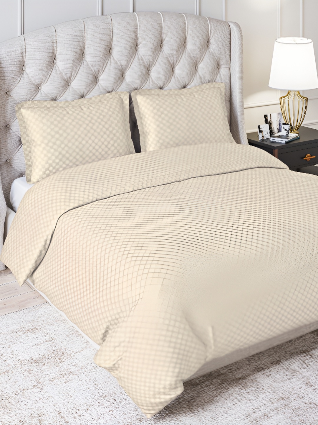 

Trance Home Linen Zippered Queen Duvet Cover with 2 Pillow Covers, Cream