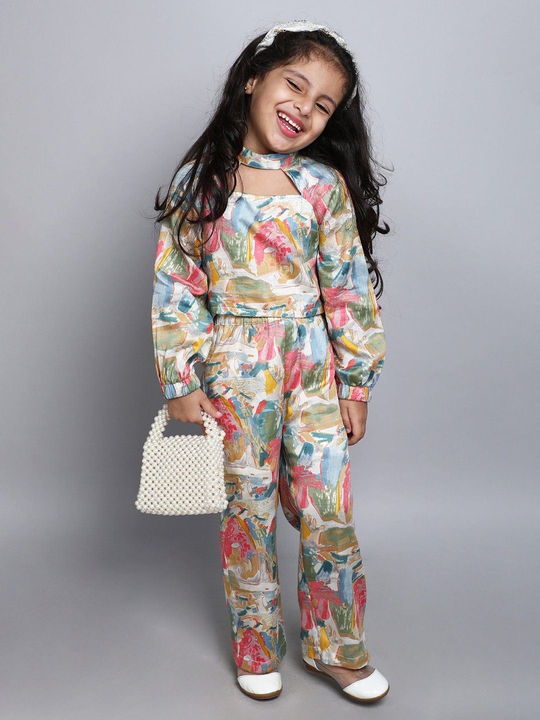 

taffykids Girls Printed Top with Trousers, Green
