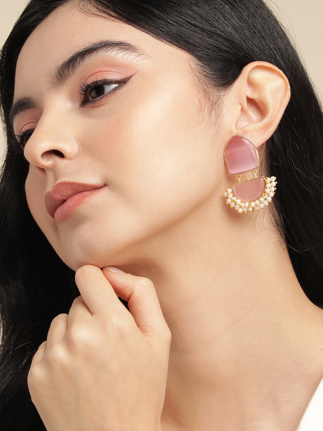 

Anouk Gold-Plated Beaded Contemporary Drop Earrings, Pink