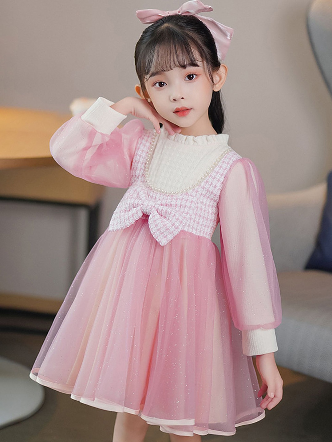 

LULU & SKY Bow Detail Fit & Flare Dress, Pink