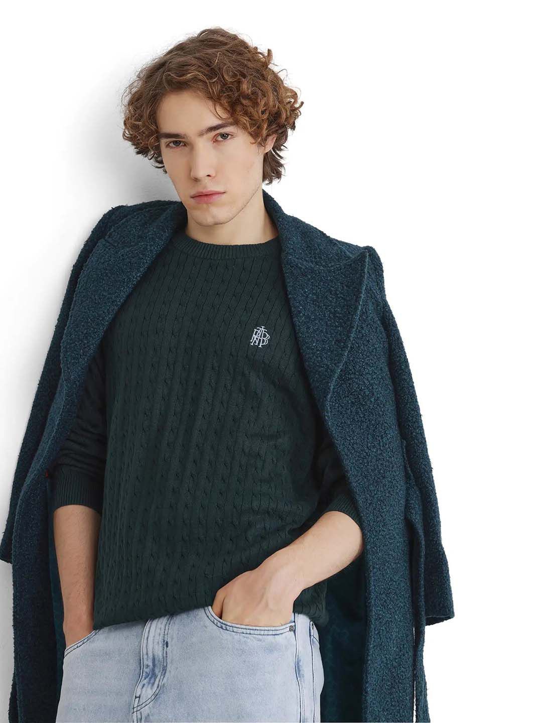 

RARE RABBIT Men Cable Knit Pullover, Green